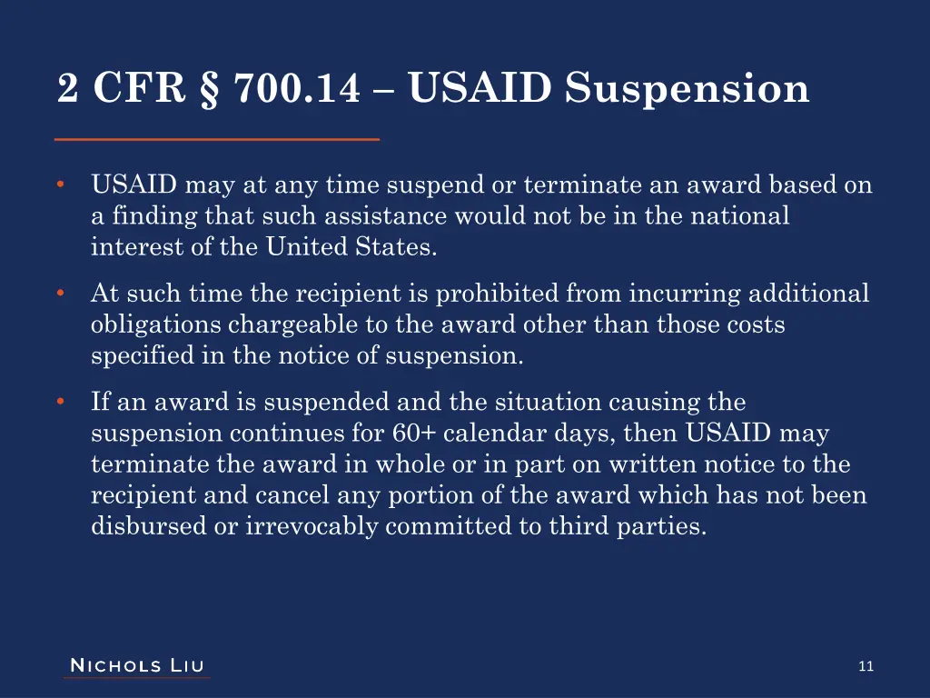 2 cfr 700 14 usaid suspension