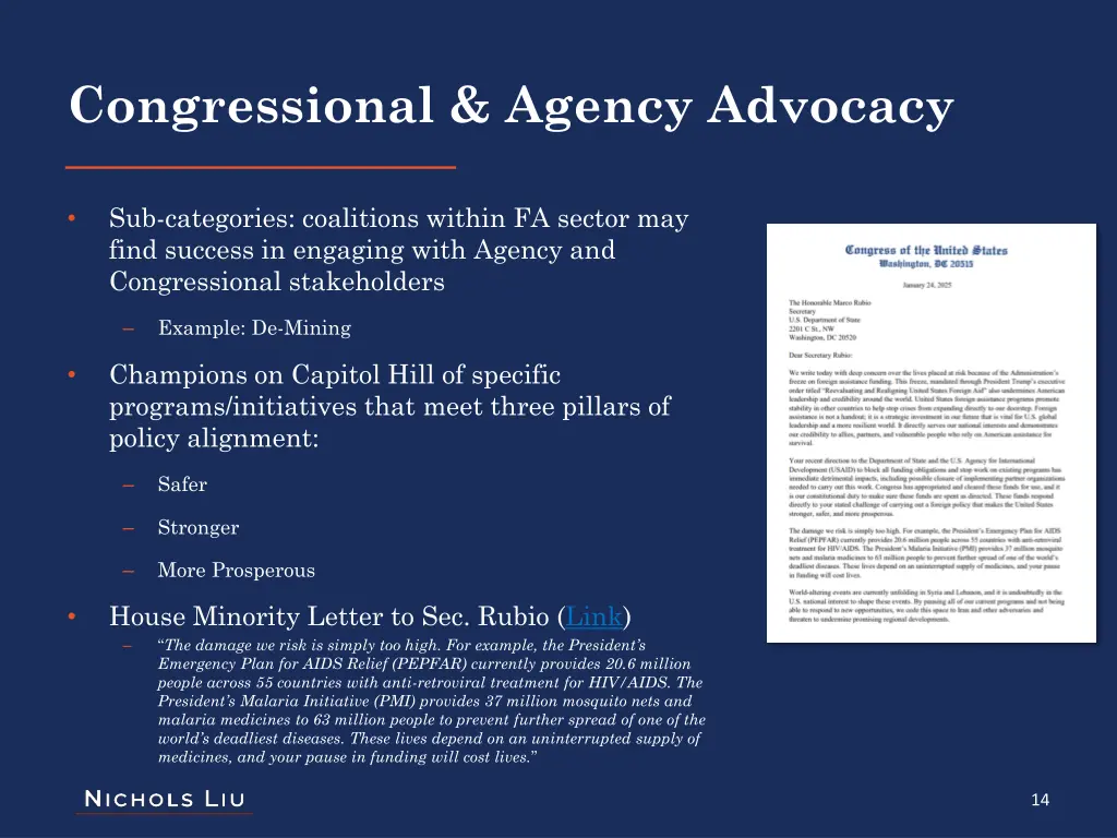 congressional agency advocacy