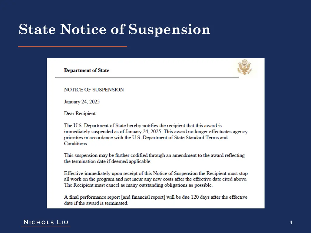state notice of suspension