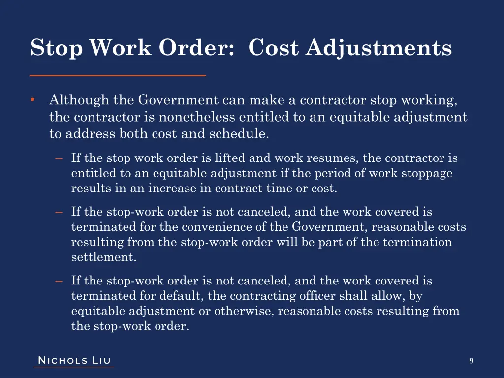 stop work order cost adjustments