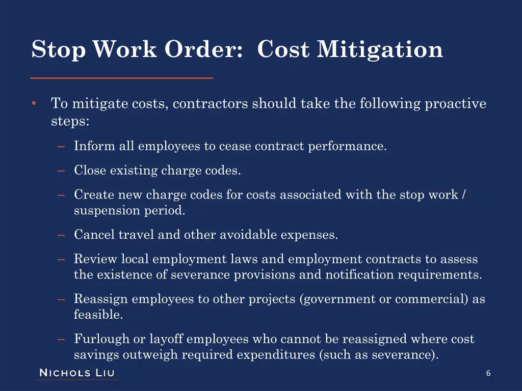 stop work order cost mitigation