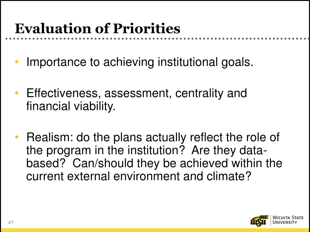 evaluation of priorities