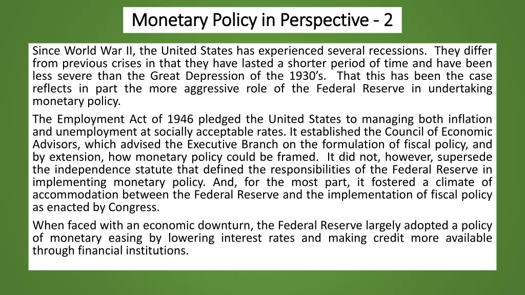 monetary policy in perspective monetary policy 1