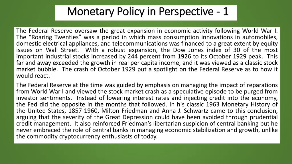 monetary policy in perspective monetary policy