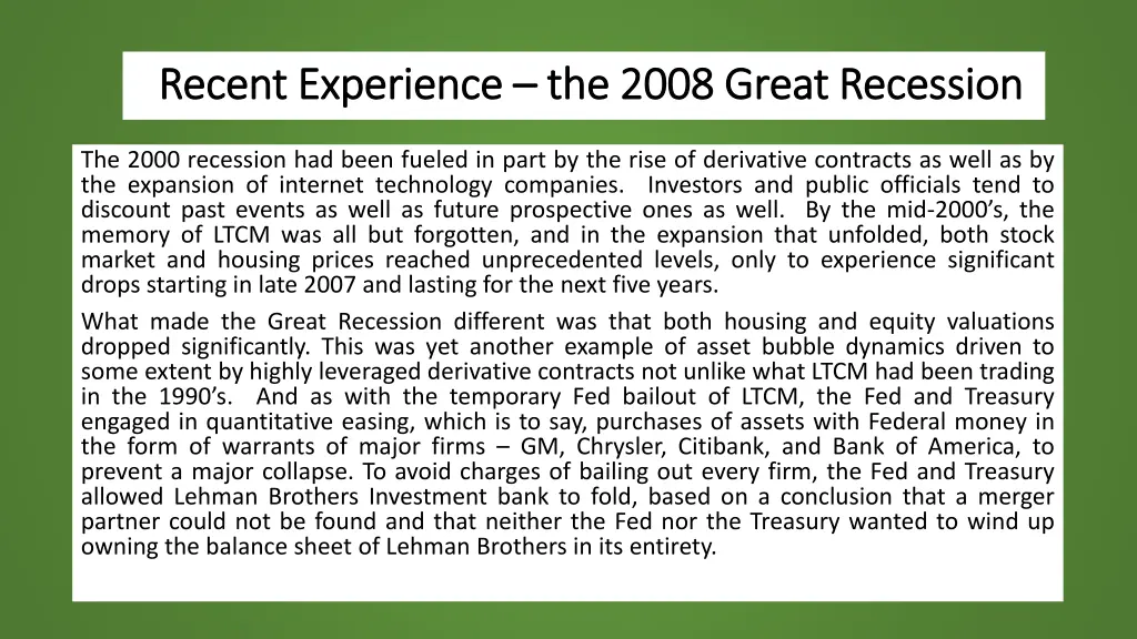 recent experience recent experience the 2008
