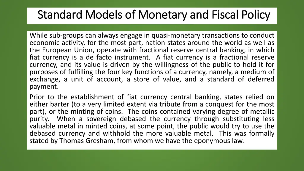 standard models of monetary and fiscal policy