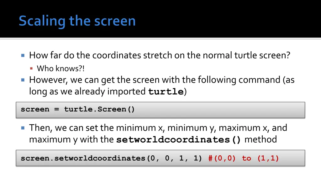 how far do the coordinates stretch on the normal