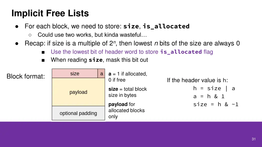 implicit free lists