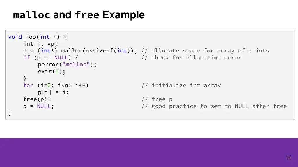 malloc and free example