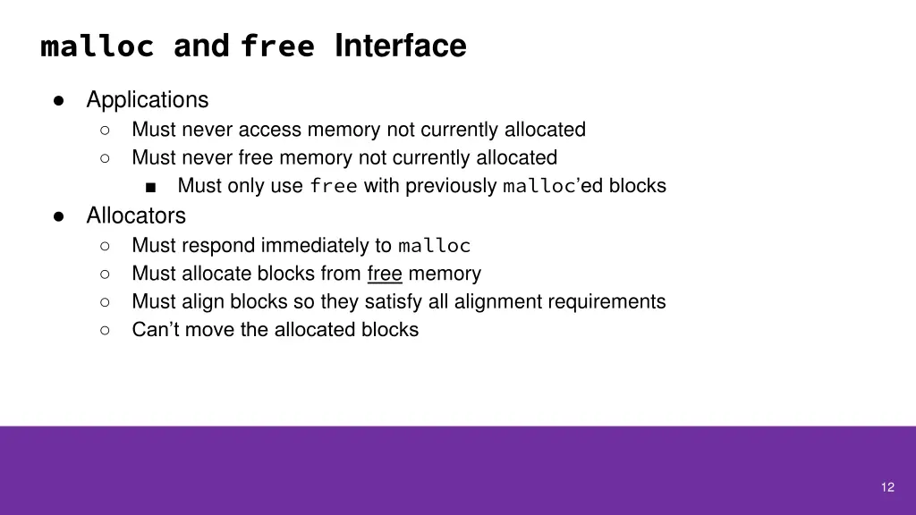 malloc and free interface