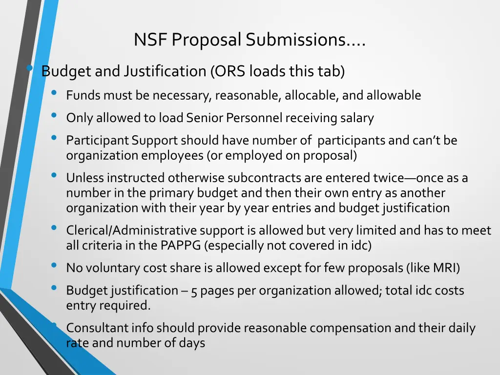 nsf proposal submissions budget and justification