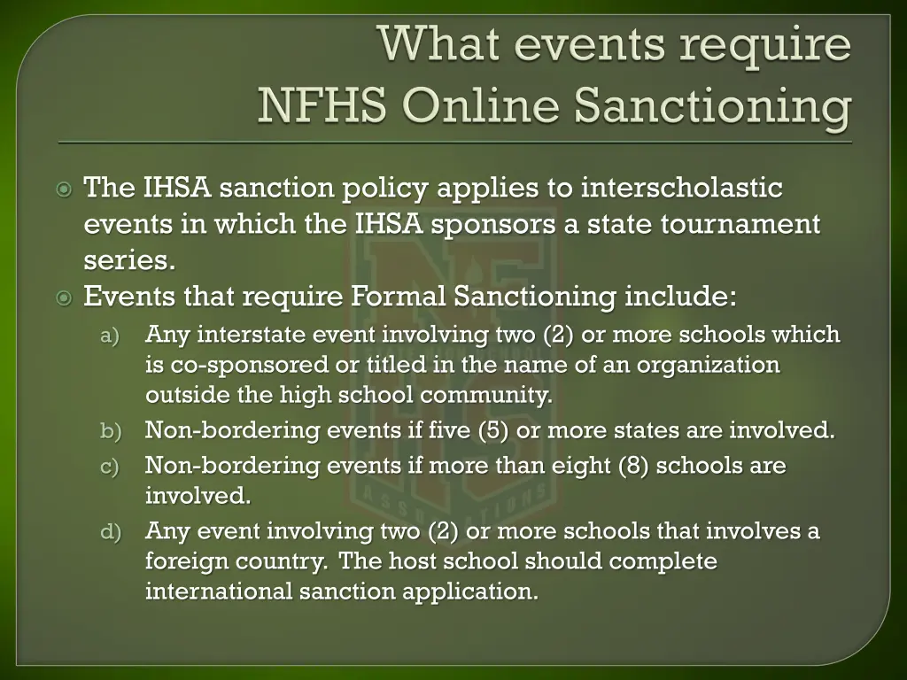 the ihsa sanction policy applies