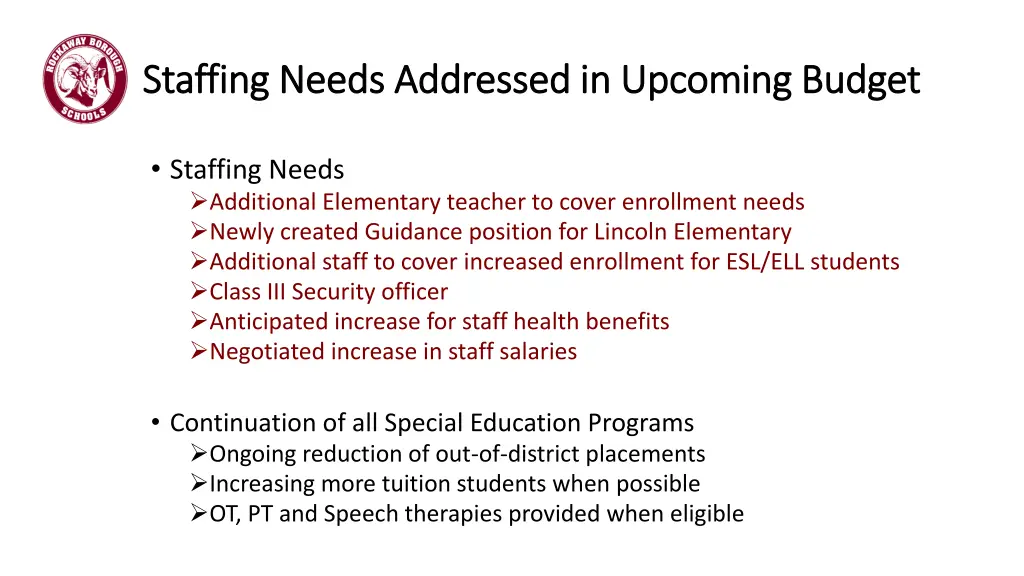 staffing needs staffing needs addressed