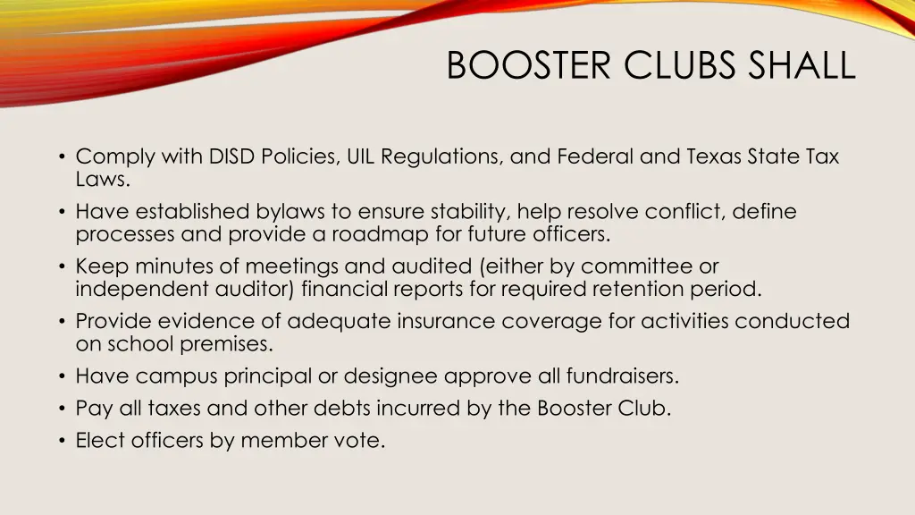 booster clubs shall