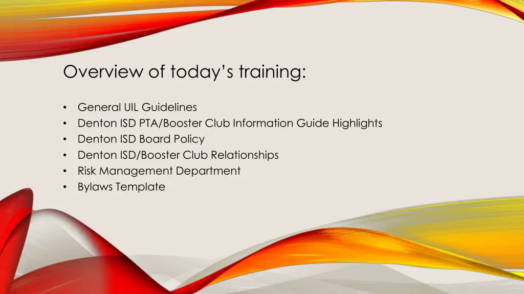 overview of today s training