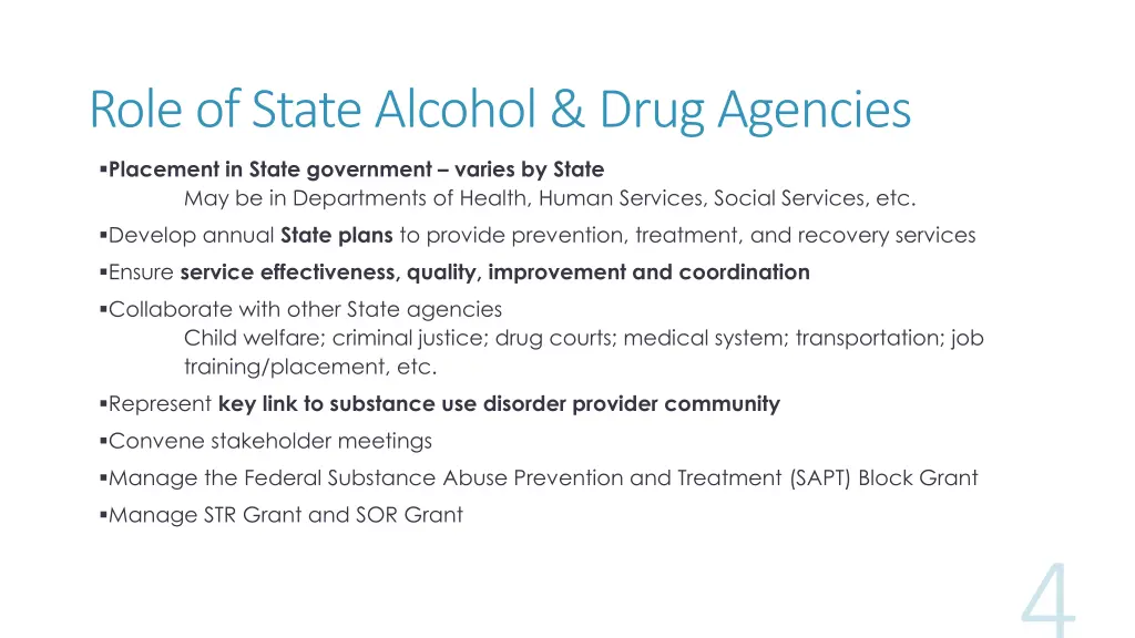 role of state alcohol drug agencies