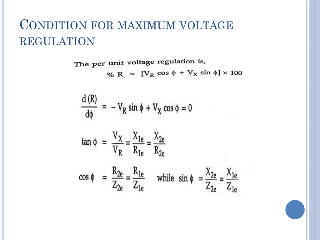 c ondition for maximum voltage regulation