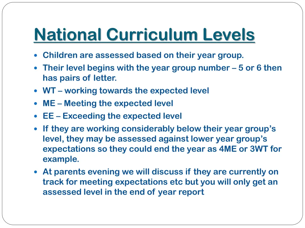 national curriculum levels
