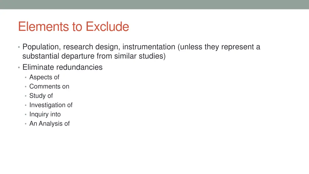 elements to exclude
