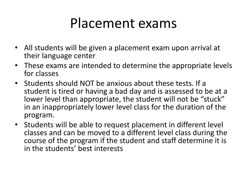 placement exams