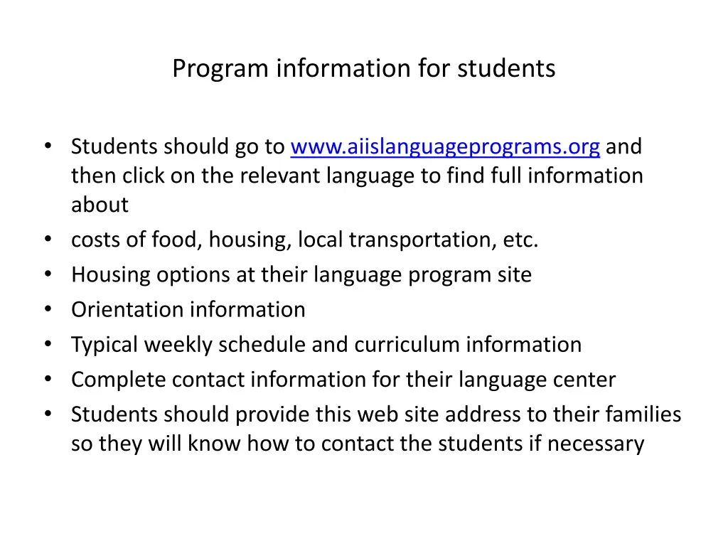 program information for students