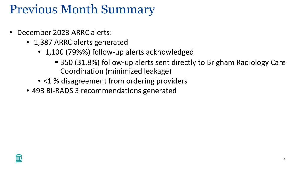 previous month summary