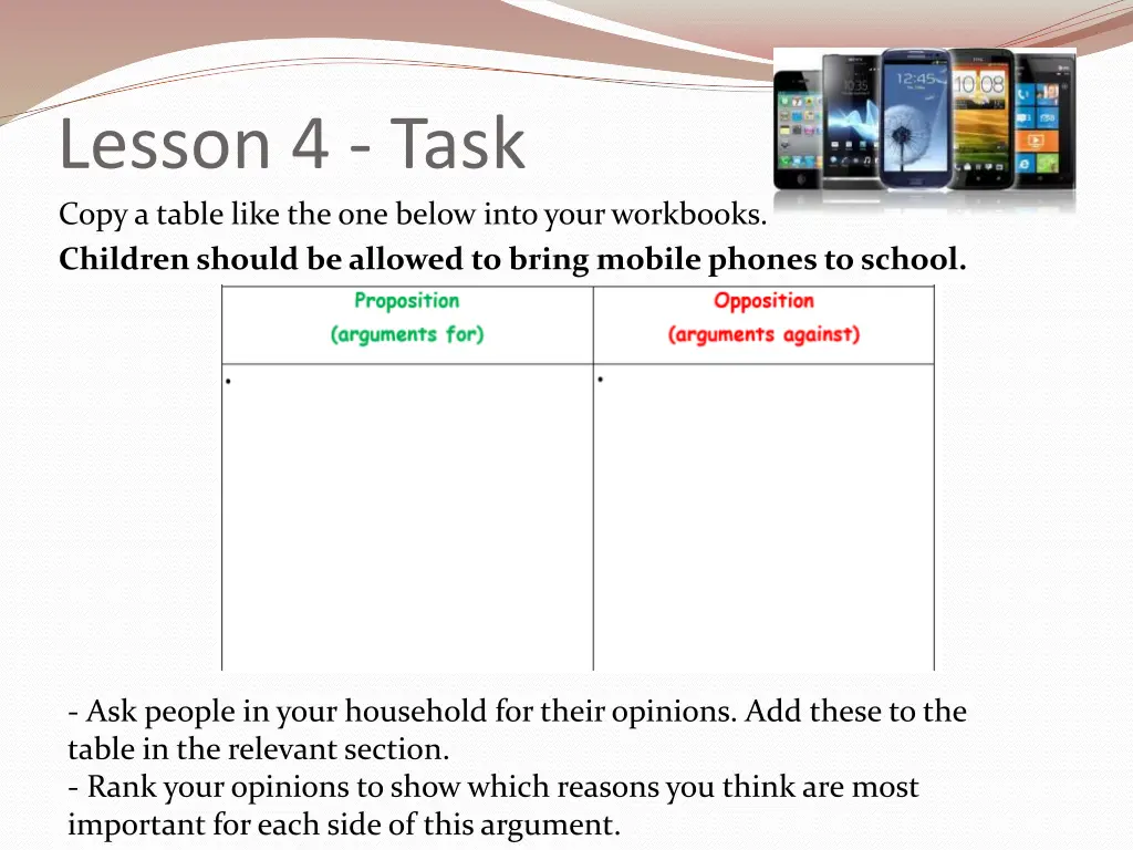 lesson 4 task copy a table like the one below
