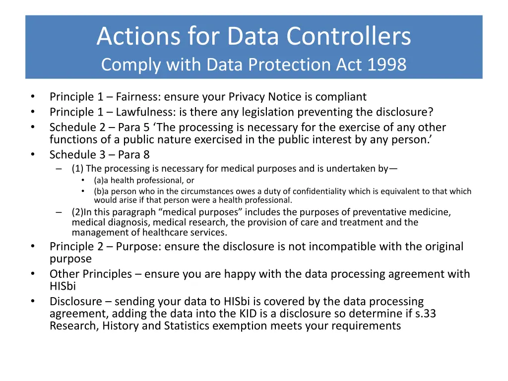 actions for data controllers comply with data