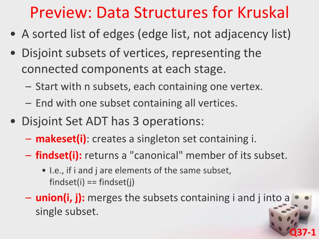 preview data structures for kruskal a sorted list
