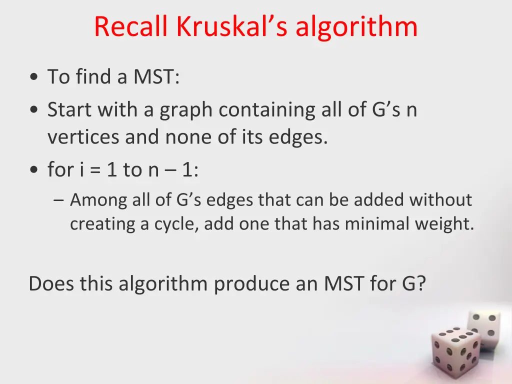 recall kruskal s algorithm