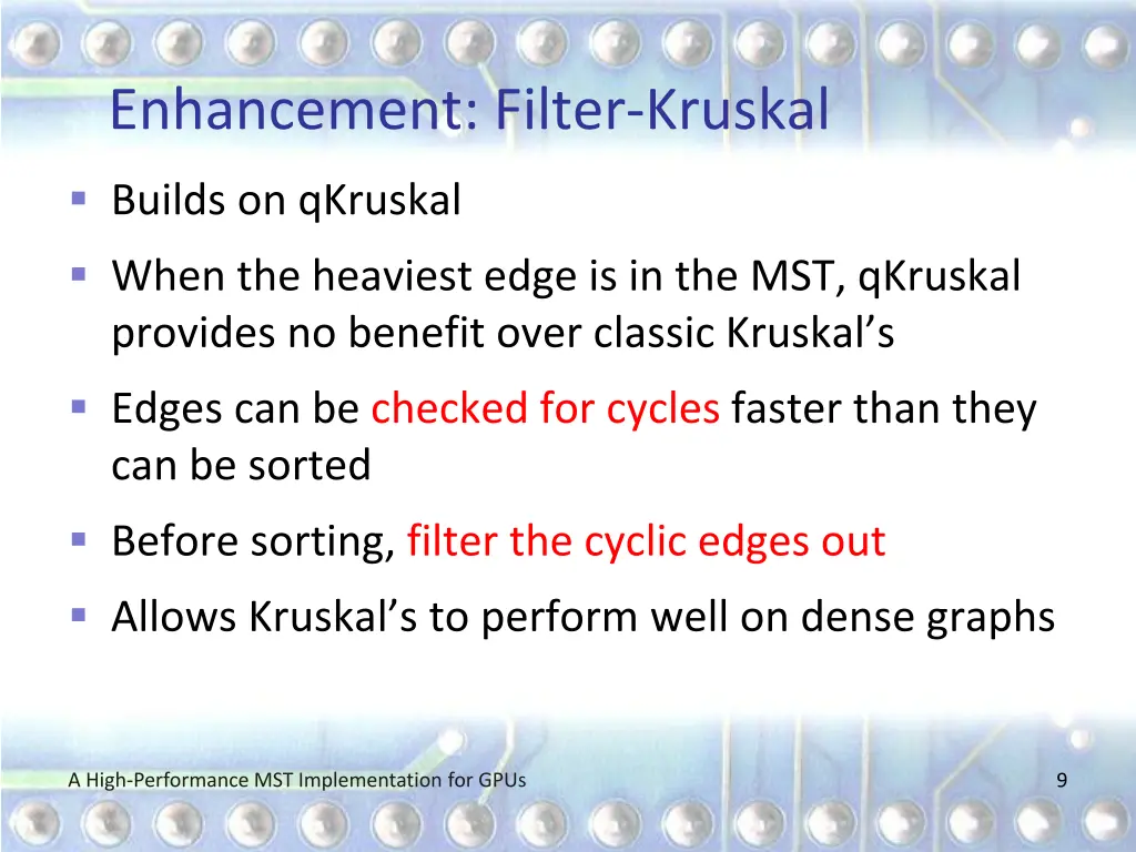 enhancement filter kruskal
