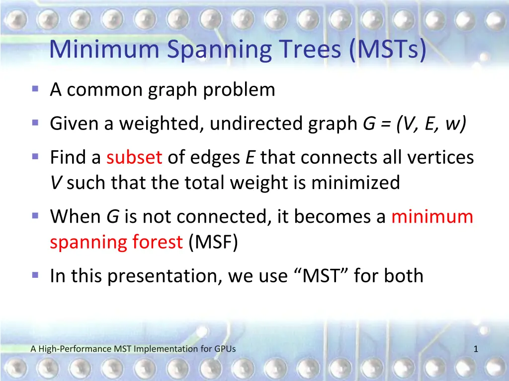 minimum spanning trees msts