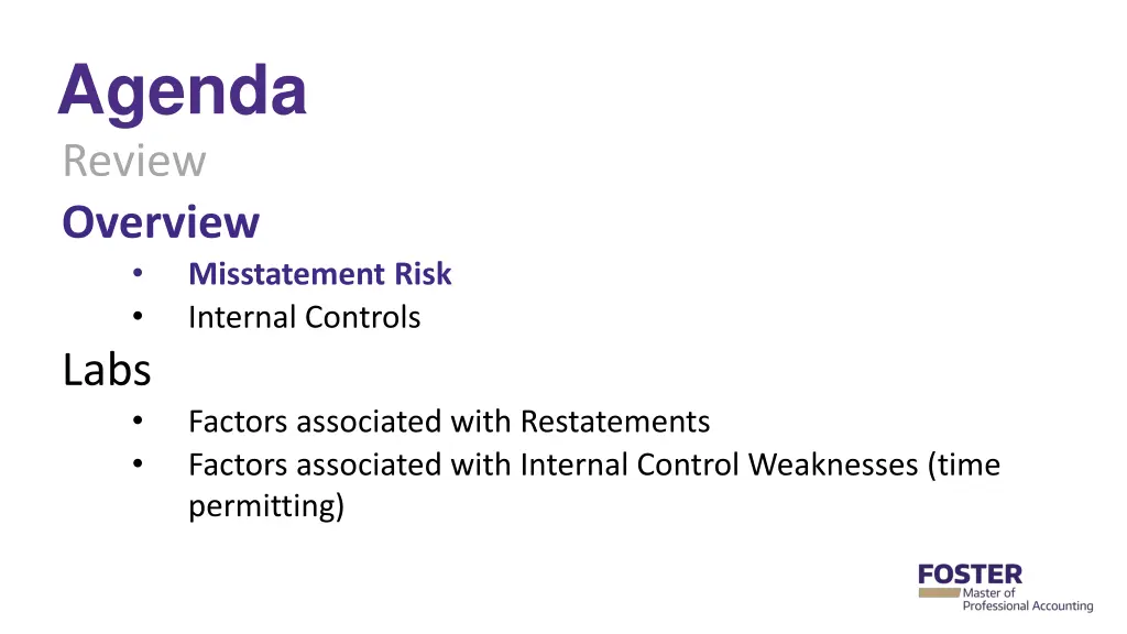 agenda review overview labs 1