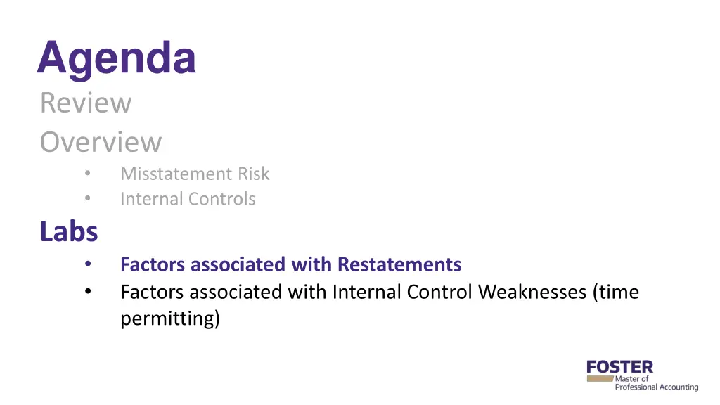 agenda review overview labs 3