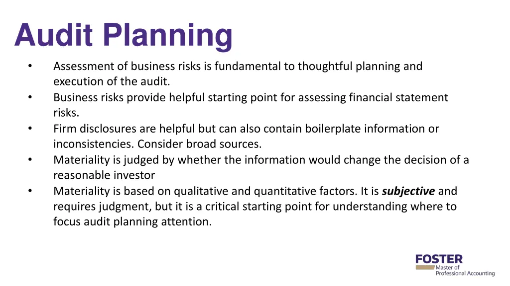 audit planning assessment of business risks
