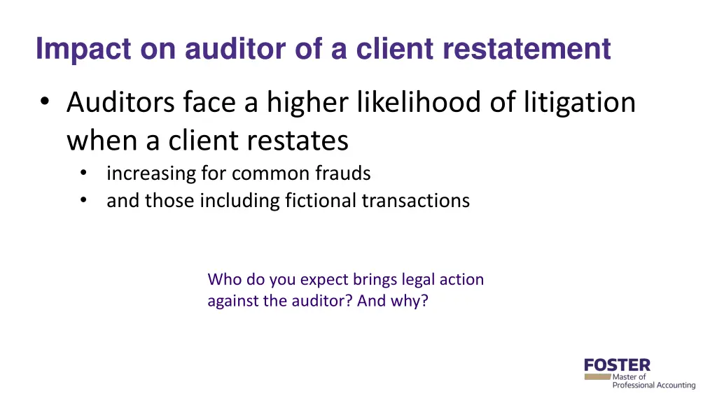 impact on auditor of a client restatement