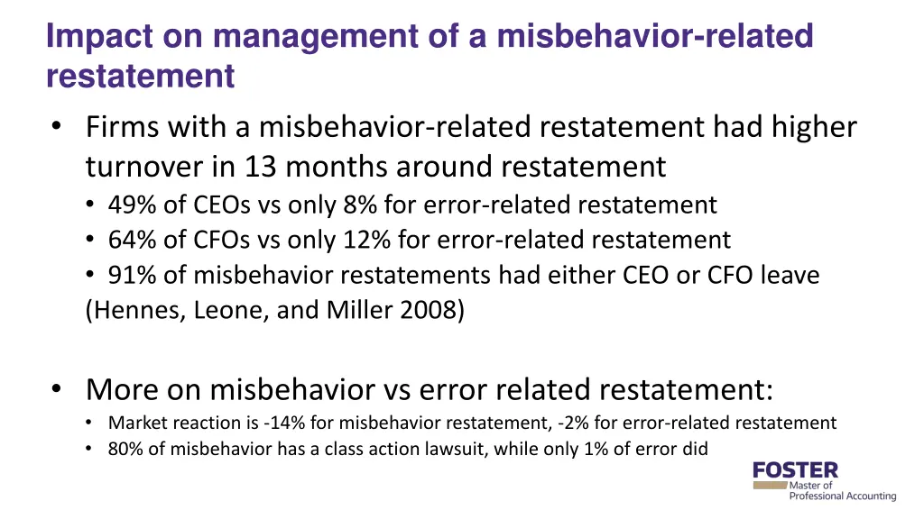 impact on management of a misbehavior related