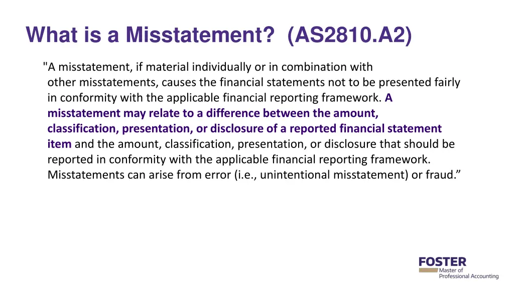 what is a misstatement as2810 a2