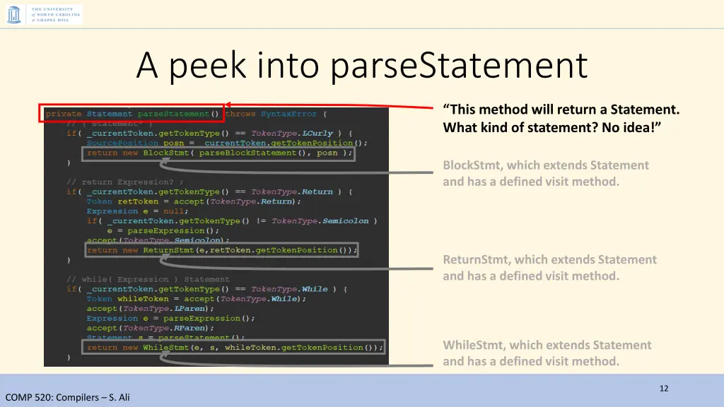 a peek into parsestatement