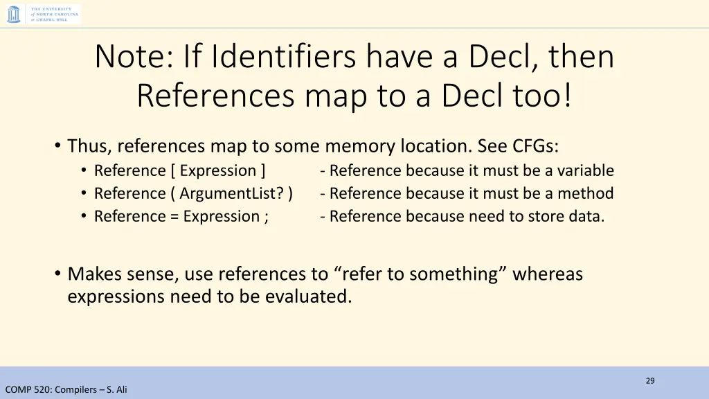 note if identifiers have a decl then references 1