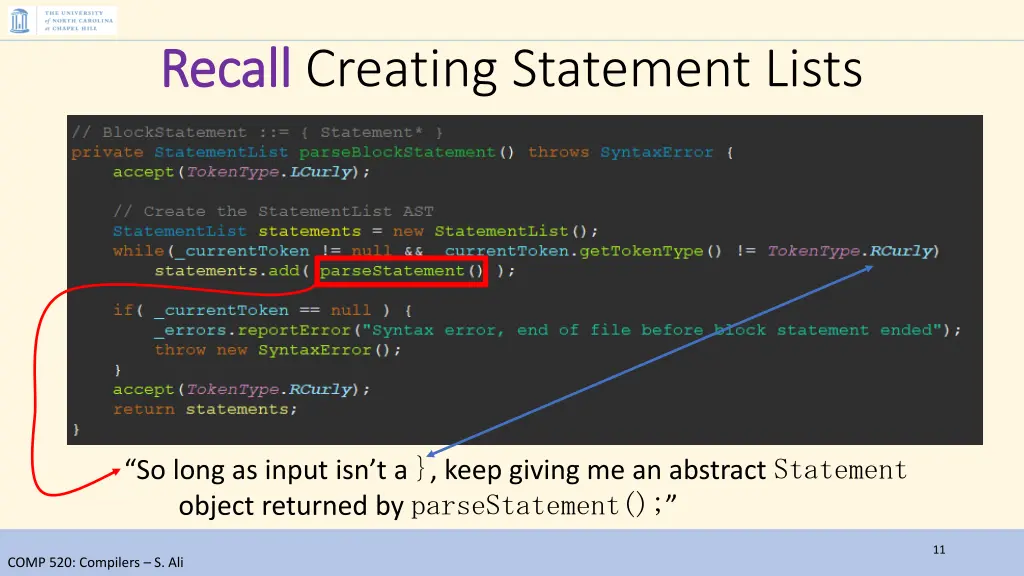 recall recall creating statement lists