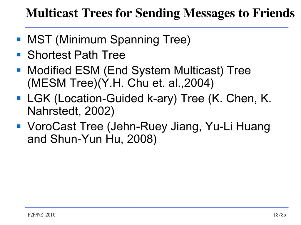 multicast trees for sending messages to friends