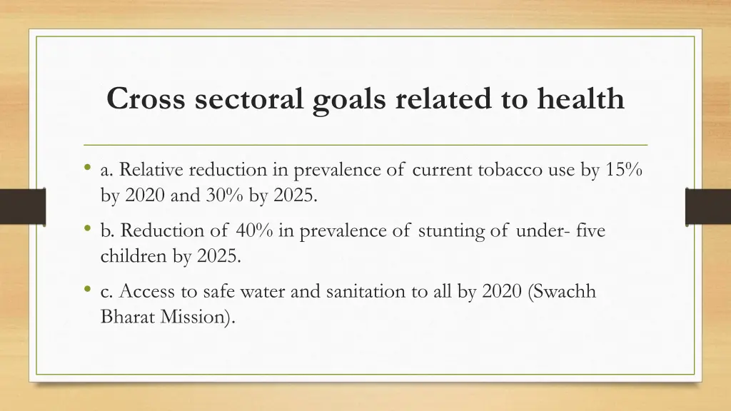 cross sectoral goals related to health