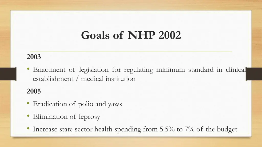 goals of nhp 2002
