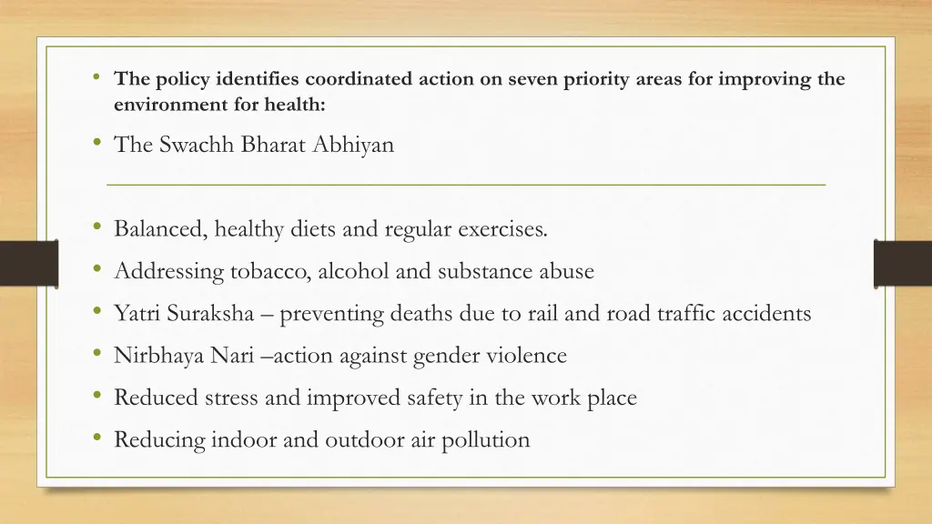 the policy identifies coordinated action on seven