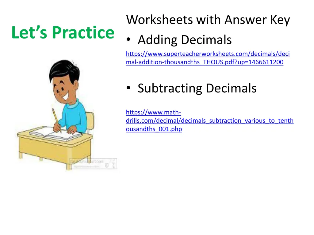 worksheets with answer key adding decimals https