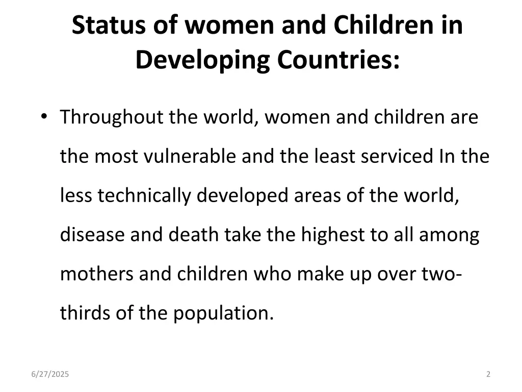status of women and children in developing