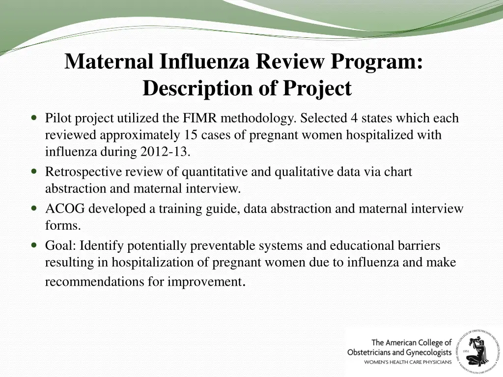 maternal influenza review program description