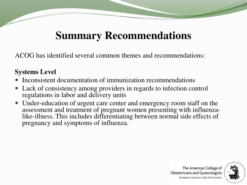 summary recommendations