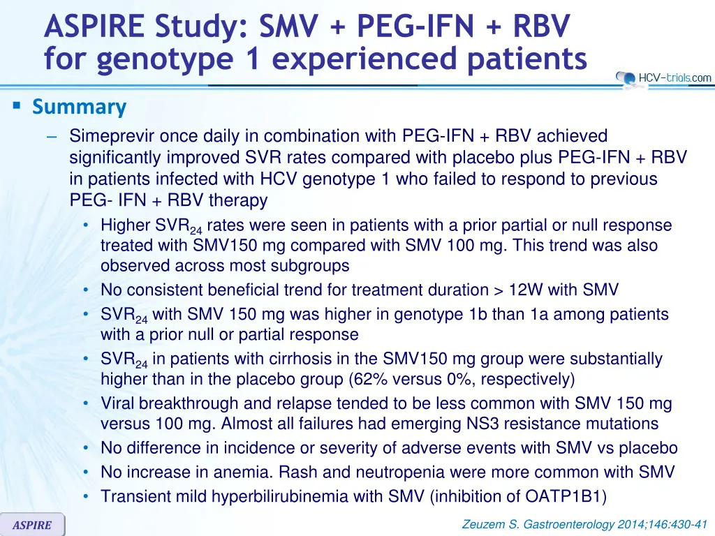 aspire study smv peg ifn rbv for genotype 10